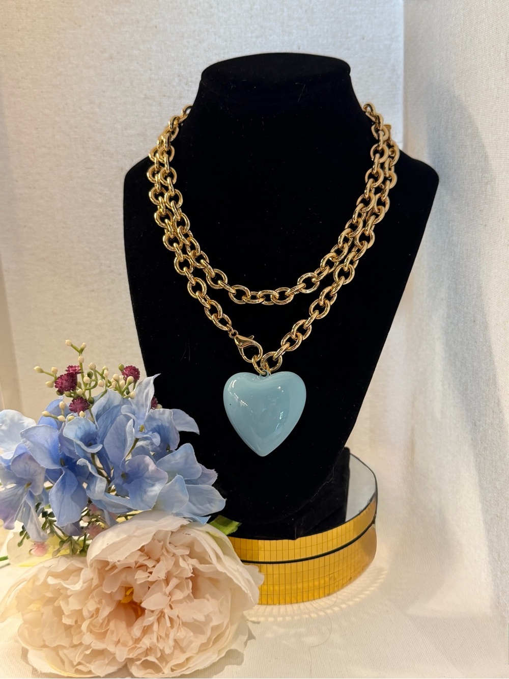 Roxanne Assoulin The Big Puffy Heart Charm Necklace In Color Cloud   NEW